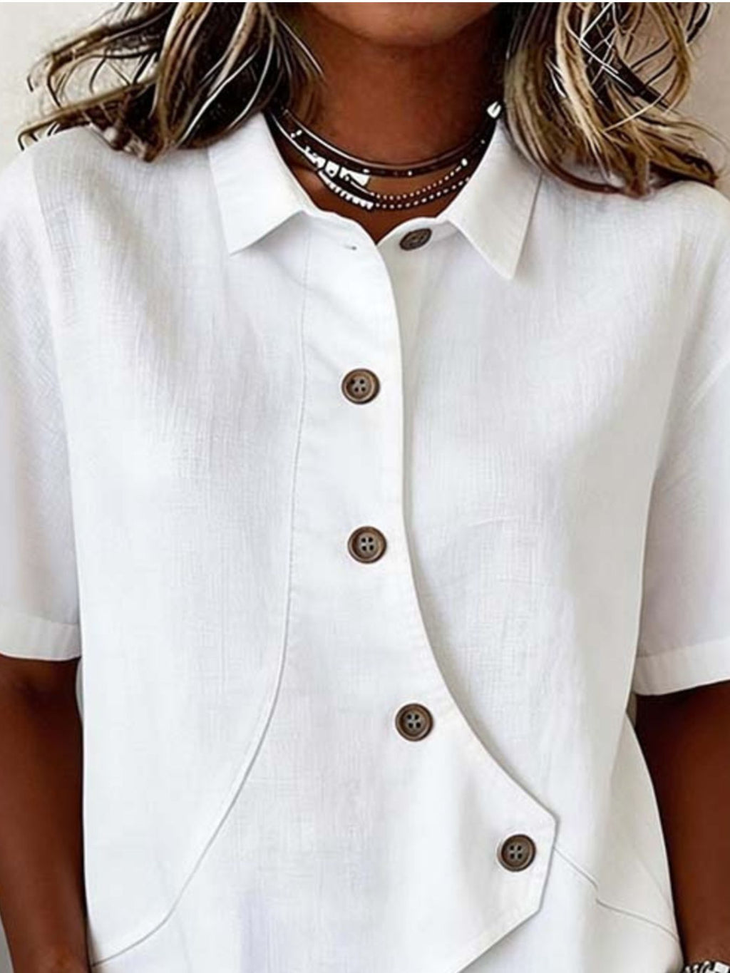 Full Size Casual Asymmetrical Button Shirt Plus Size