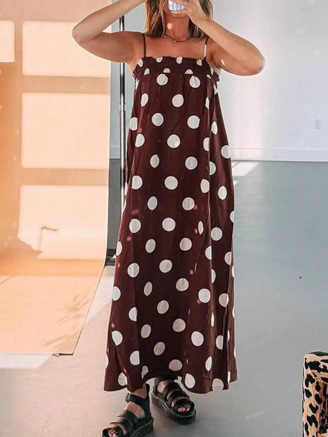 Polka Dot Spaghetti Strap Maxi Dress