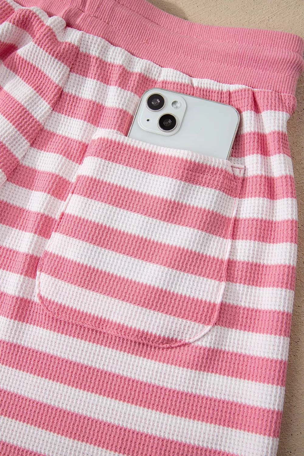 Striped Round Neck Top and Shorts Set