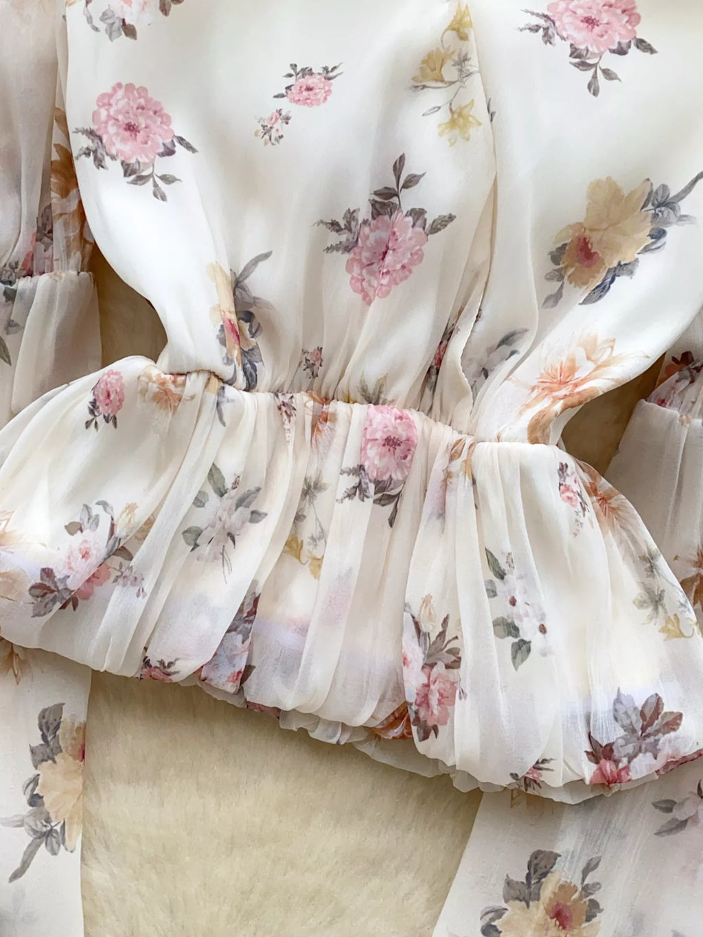 Floral Print Chiffon Balloon Sleeve Blouse