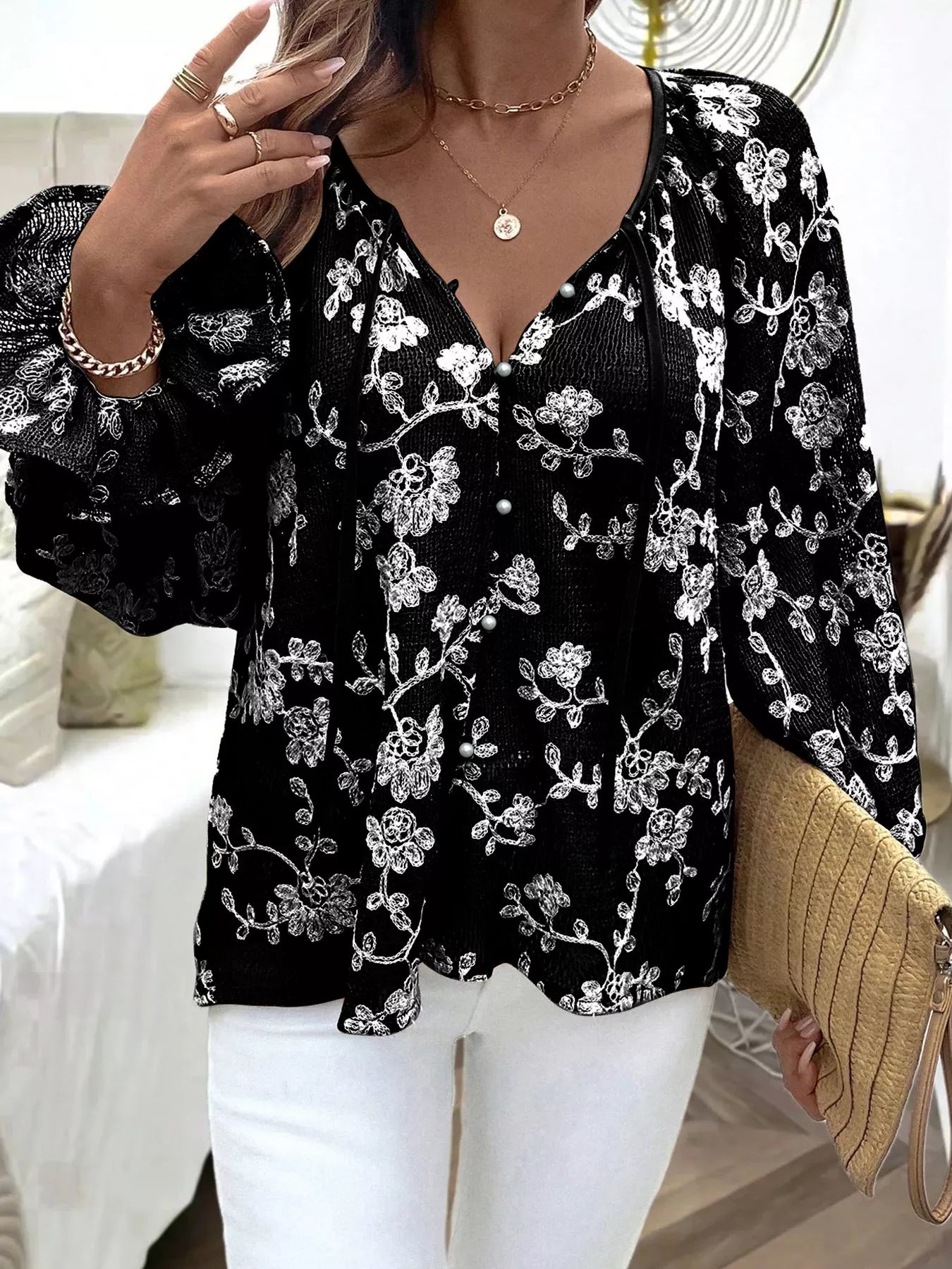 Floral Embroidered Long Sleeve Shirt