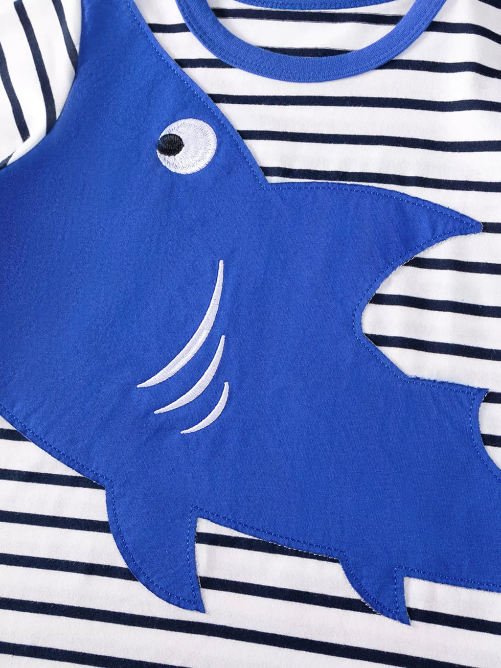 Children's Shark Applique Striped T-Shirt & Shorts Set