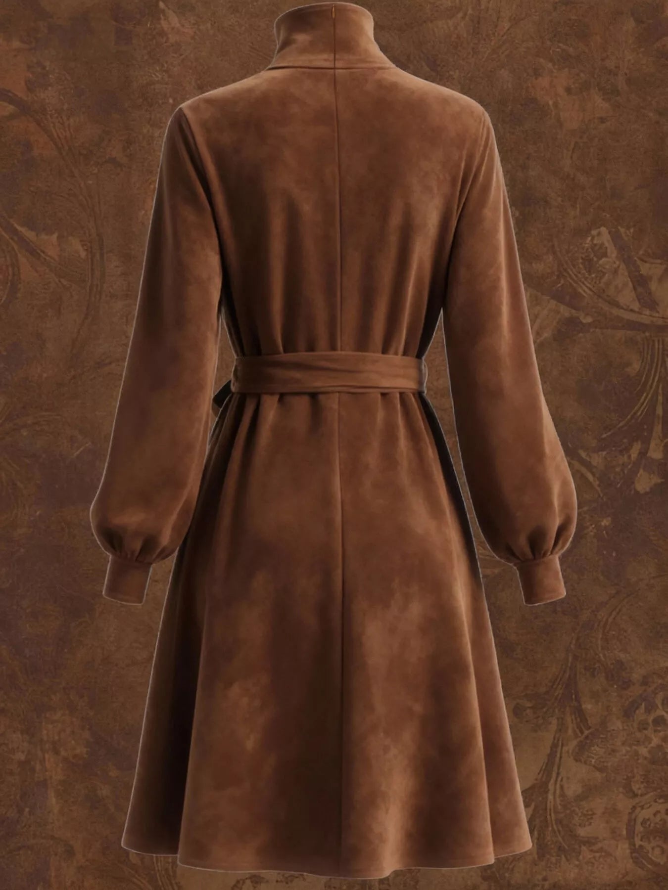 Bow Velvet Turtleneck Lantern Sleeve Dress