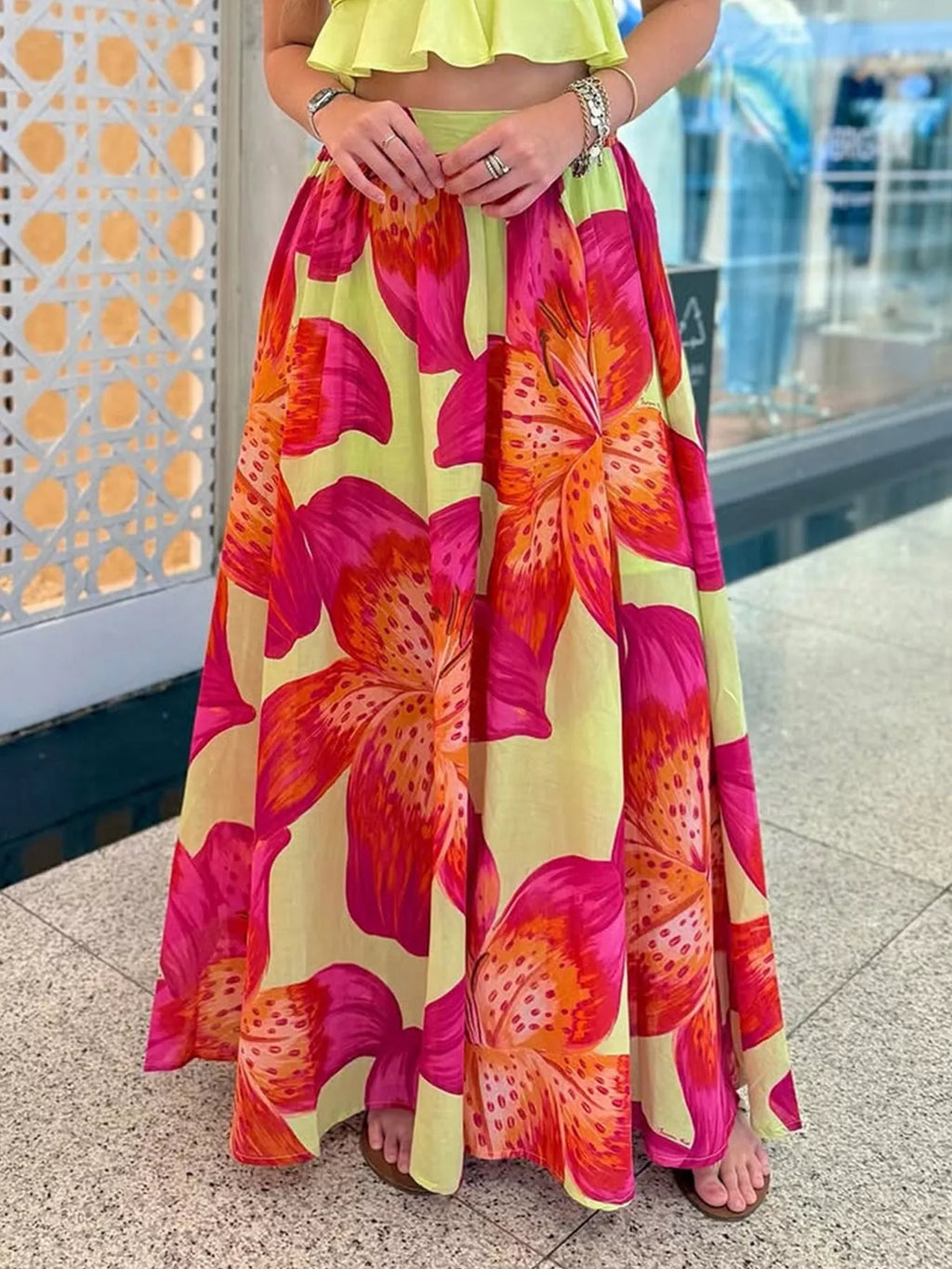 Floral Print Flowy Maxi Skirt