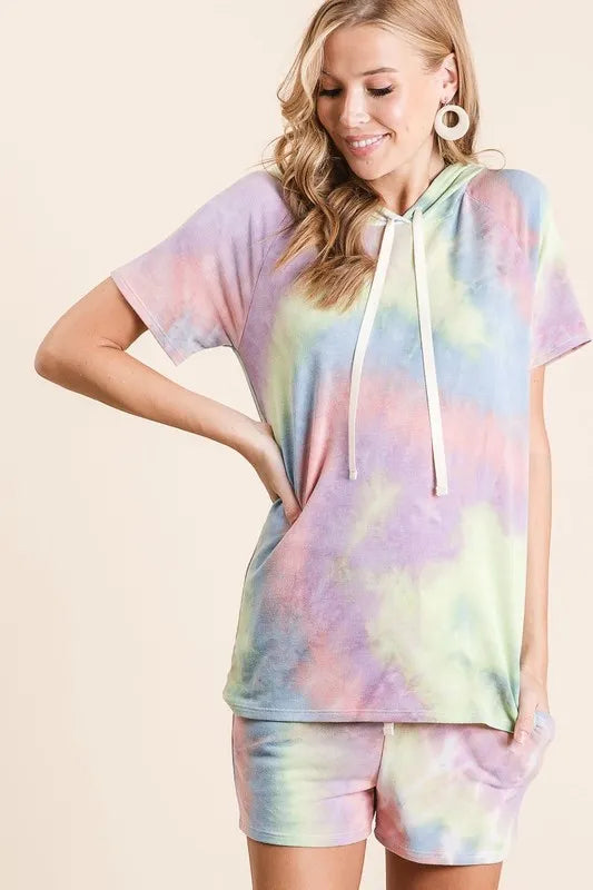 BiBi Tie Dye Terry Hoodie with Drawstring