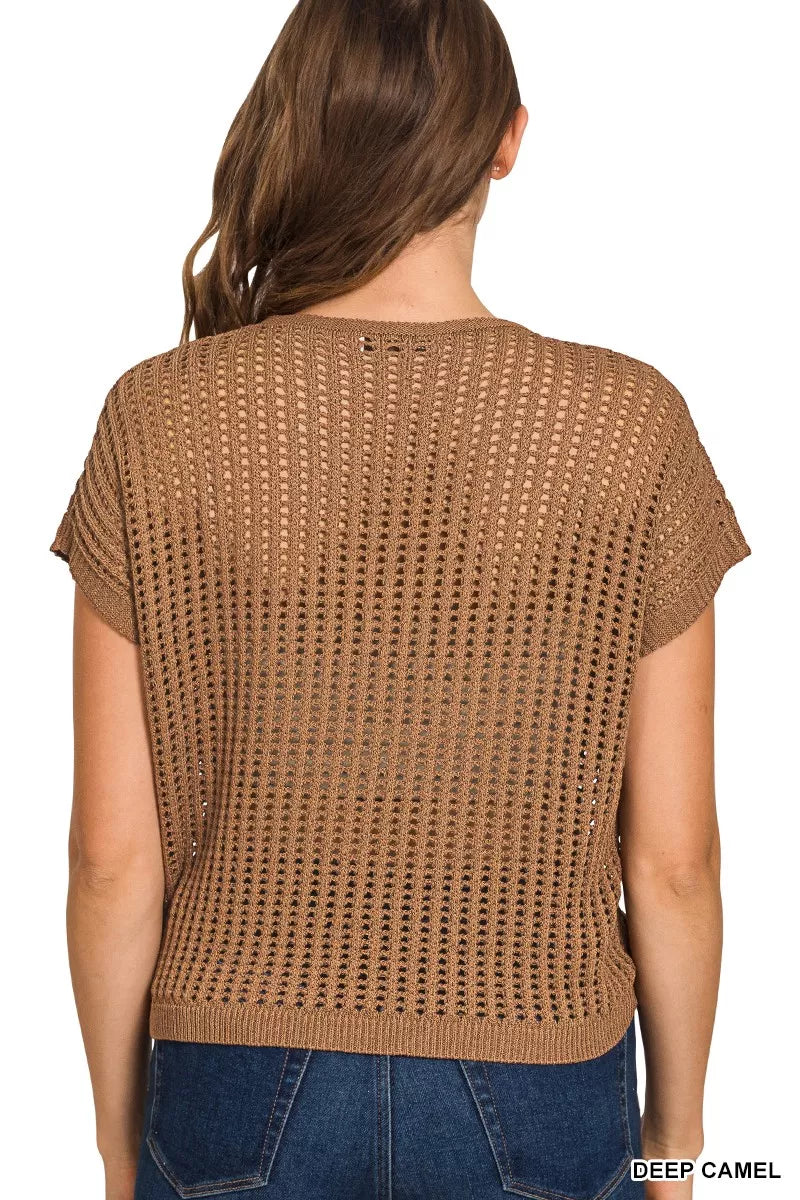 Zenana Viscose American Flag Openwork Knit Top