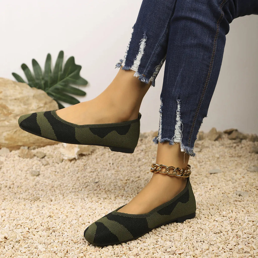 Camouflage Mesh Knit Flat Loafers