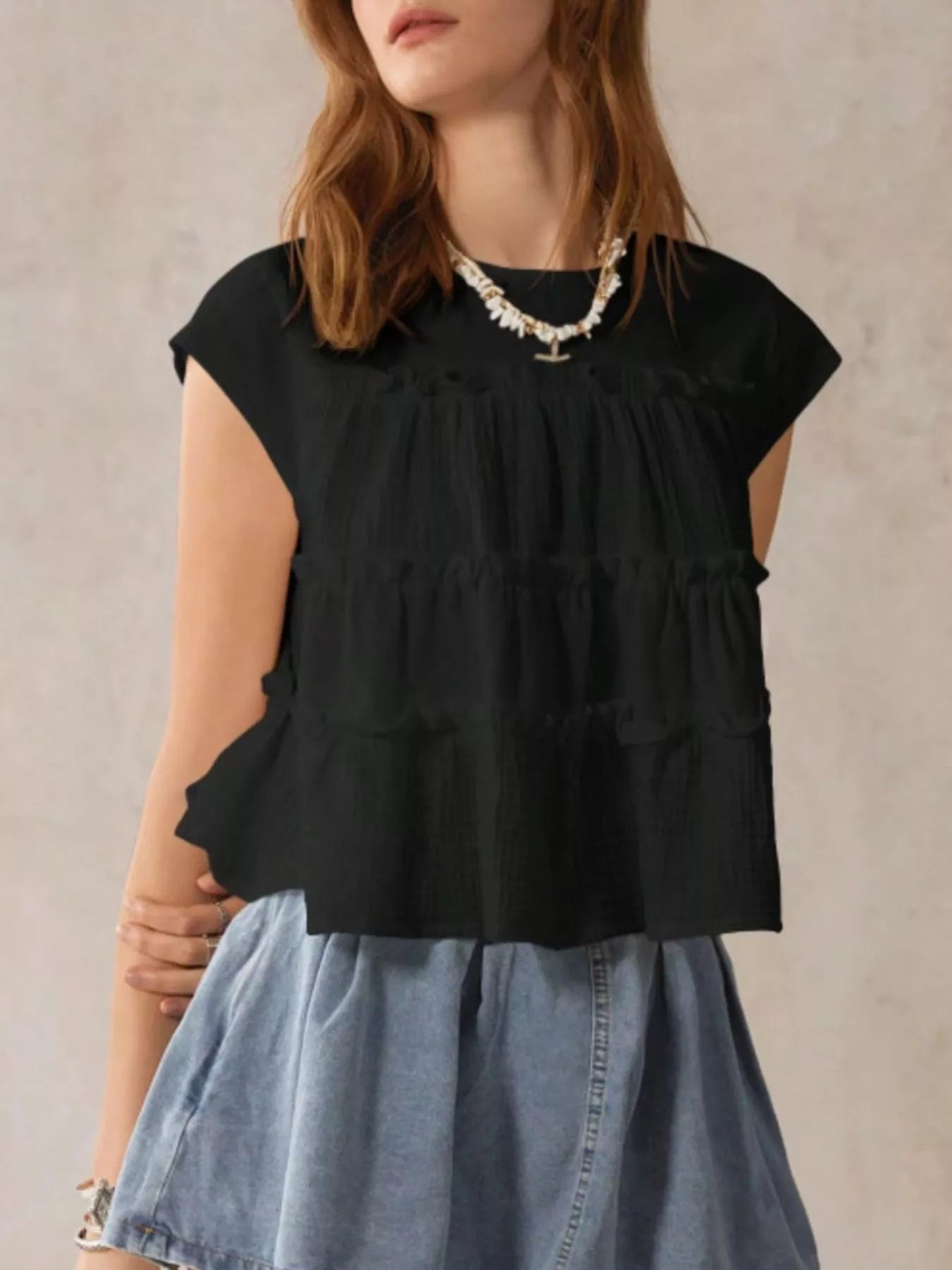 Tiered Cap Sleeve Blouse