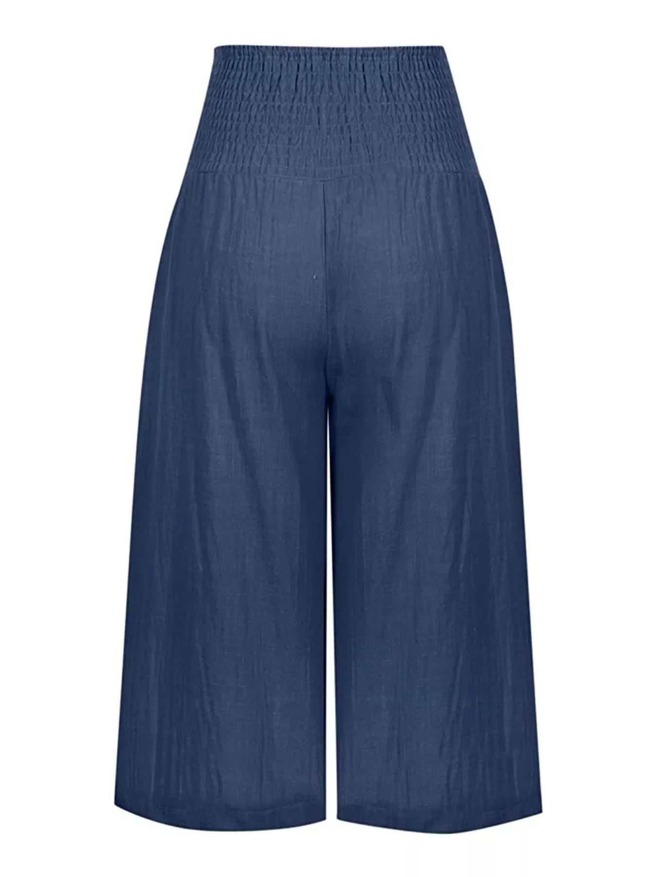 Smocked Wide-Leg Capri Pants