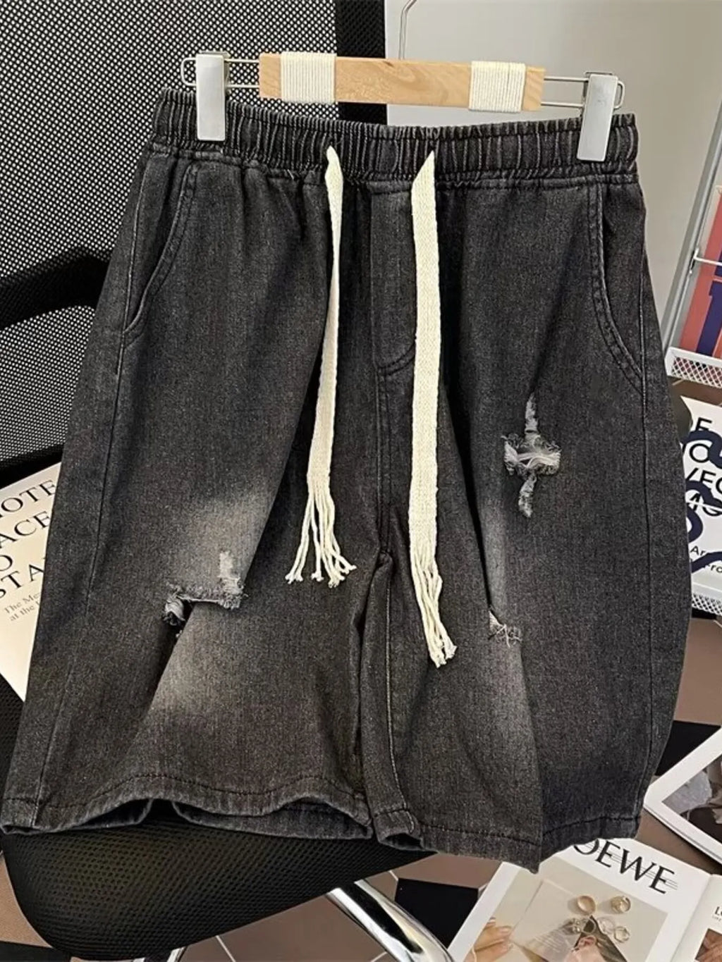 Men's Full Size Distressed Drawstring Denim Shorts Plus Size
