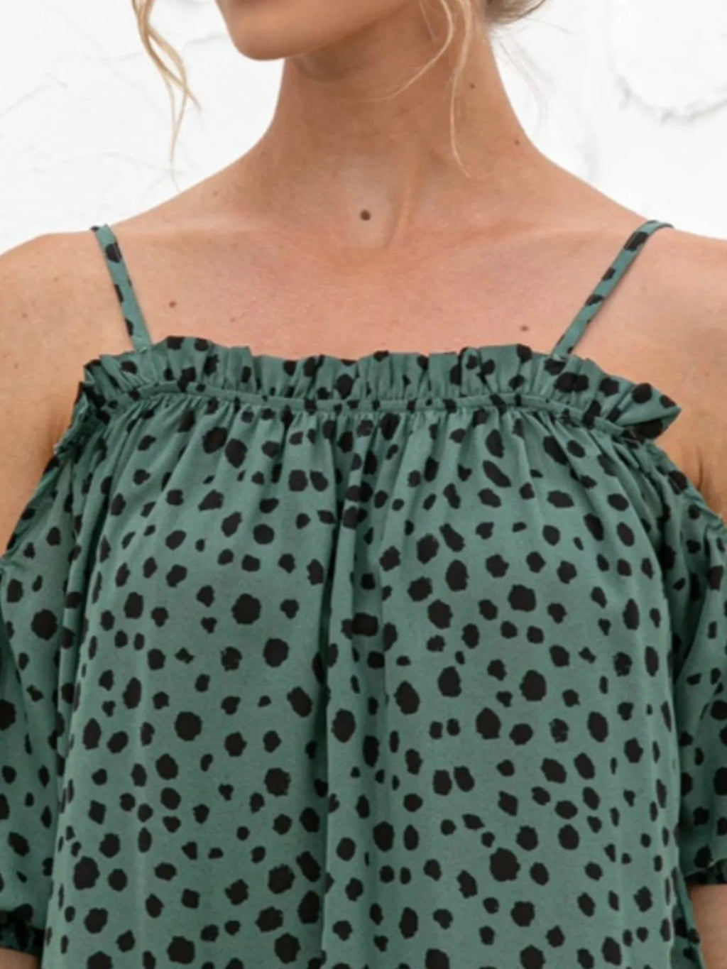Puff Sleeve Polka Dot Ruffle Cami Top