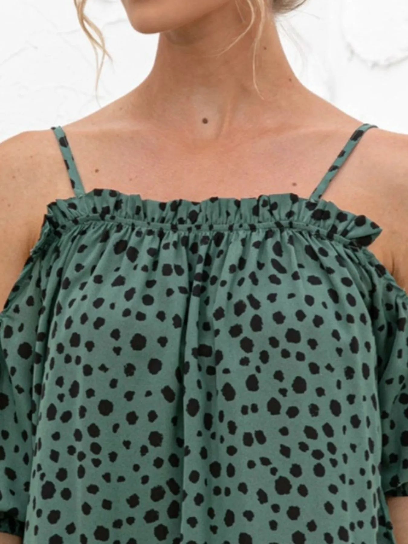 Puff Sleeve Polka Dot Ruffle Cami Top