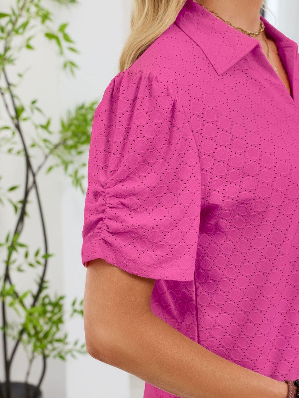 Eyelet Short Sleeve Blouse