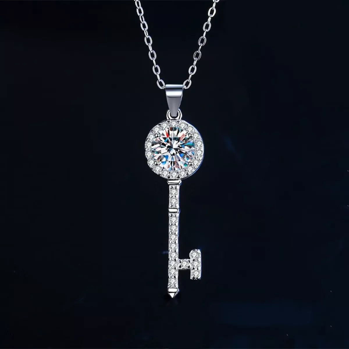 1 Carat 925 Sterling Silver Moissanite Key Pendant Necklace