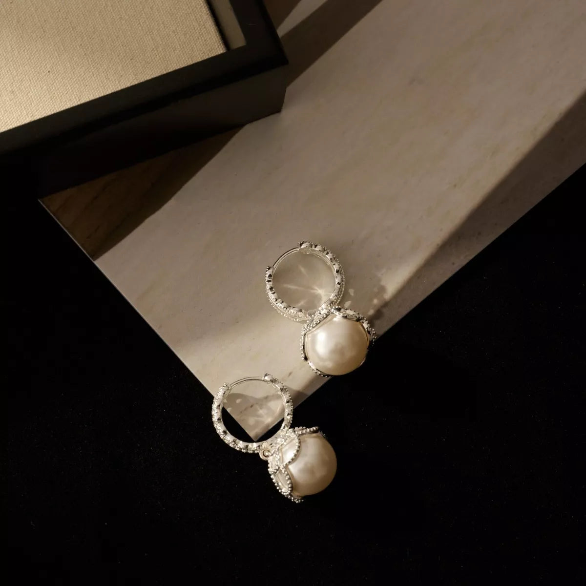 Pearl Hoop Earrings with Zircon Accents