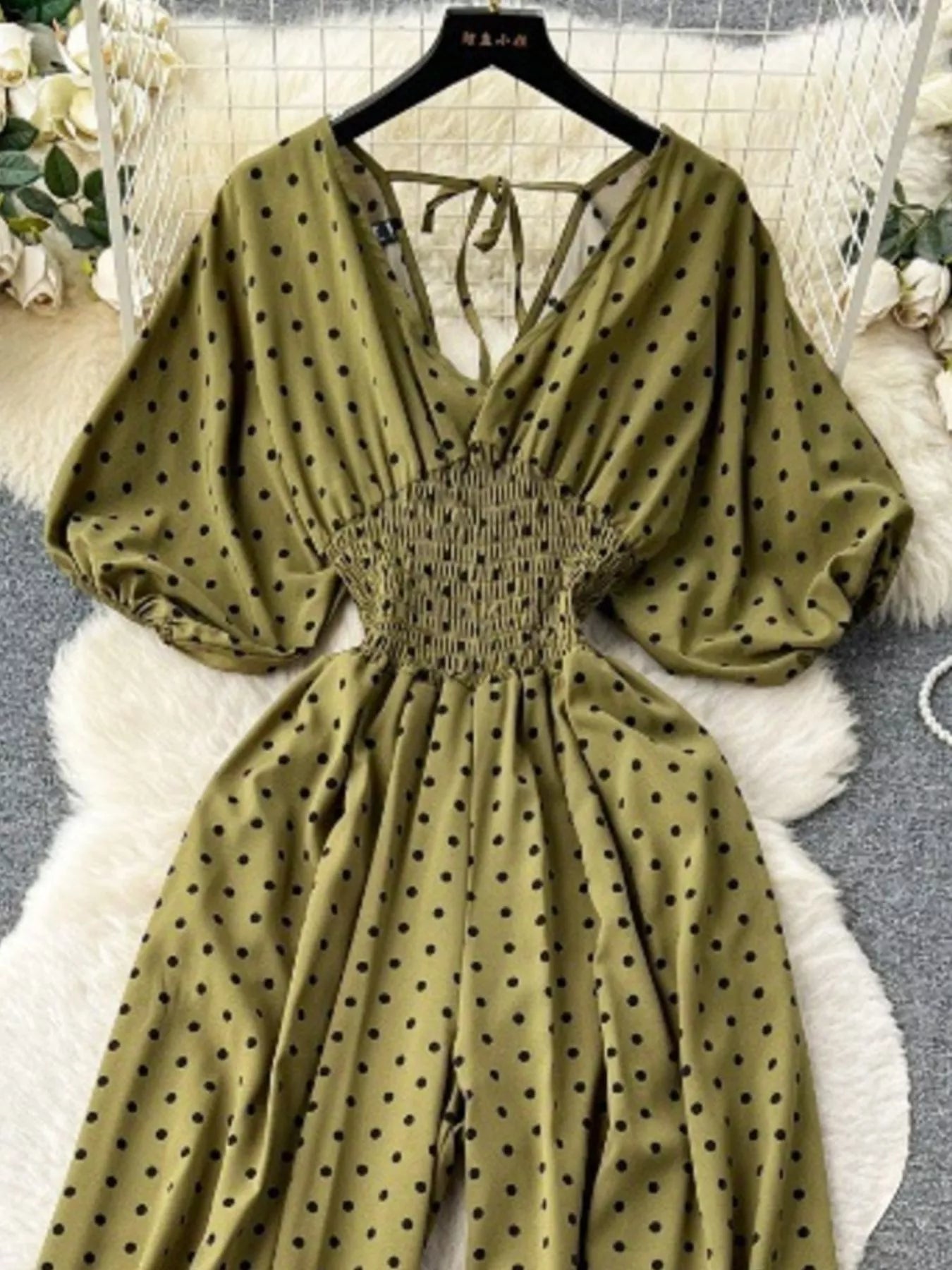 Smocked V-Neck Wide Leg Jumpsuit