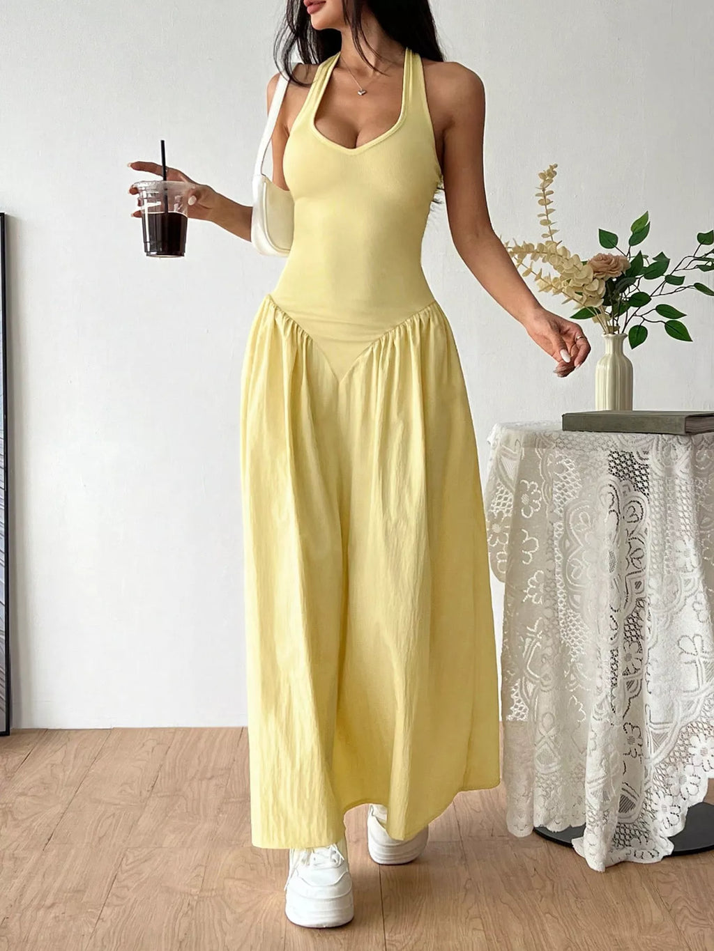 Halter Neck Ruched Maxi Dress