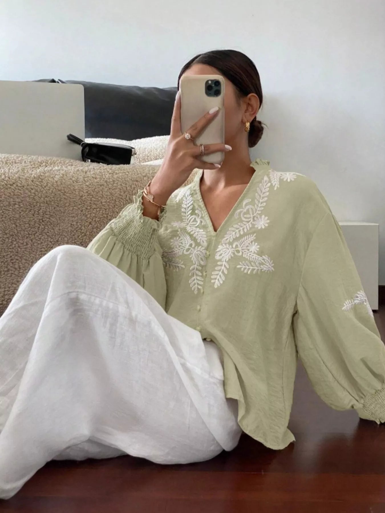 Embroidered Long Sleeve Blouse