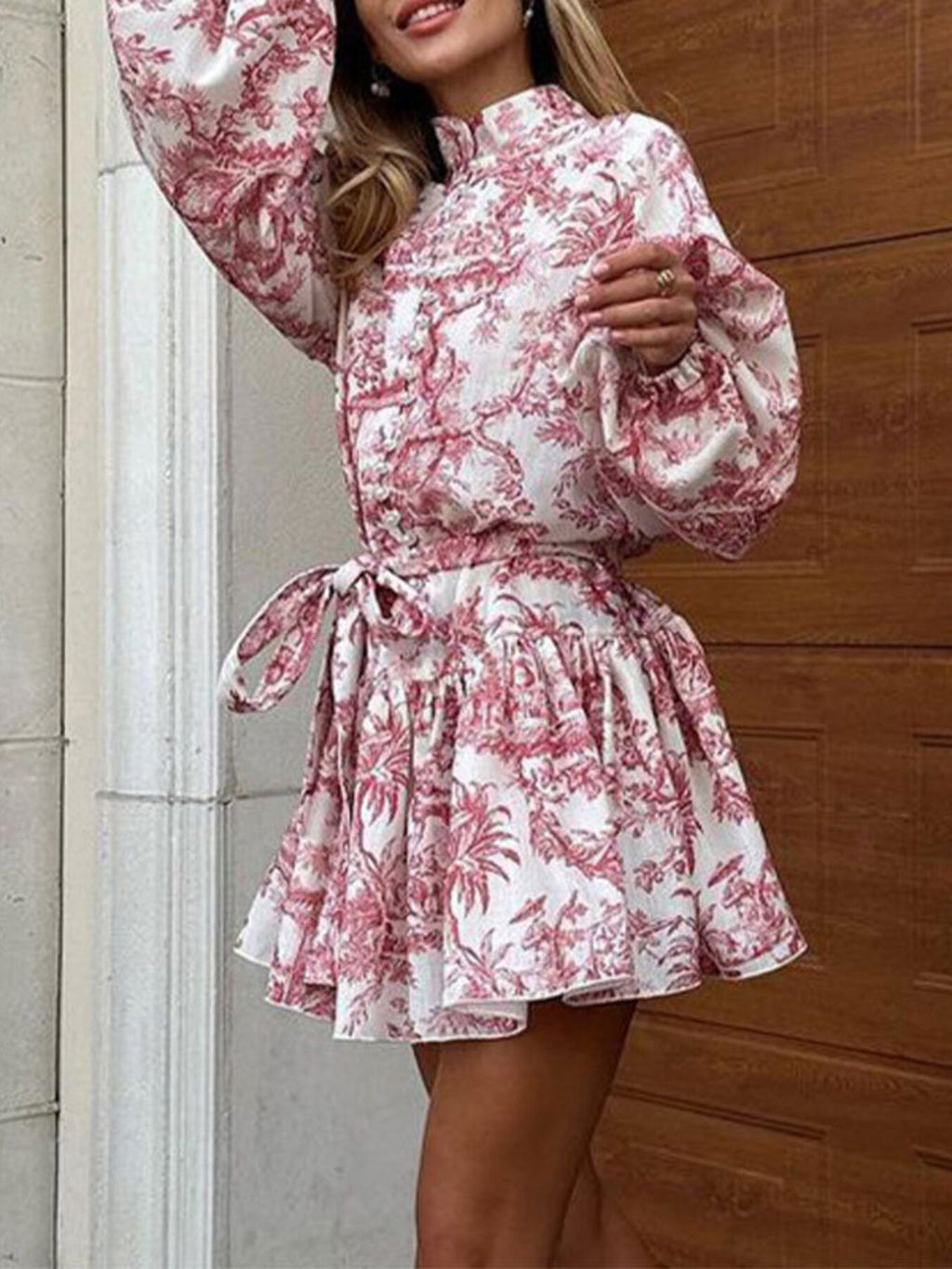 Full Size Floral Print Tie Waist Mini Dress Plus Size