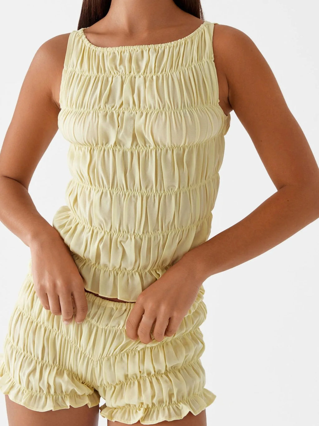 Ruched Texture Tank and Shorts Two-Piece Set