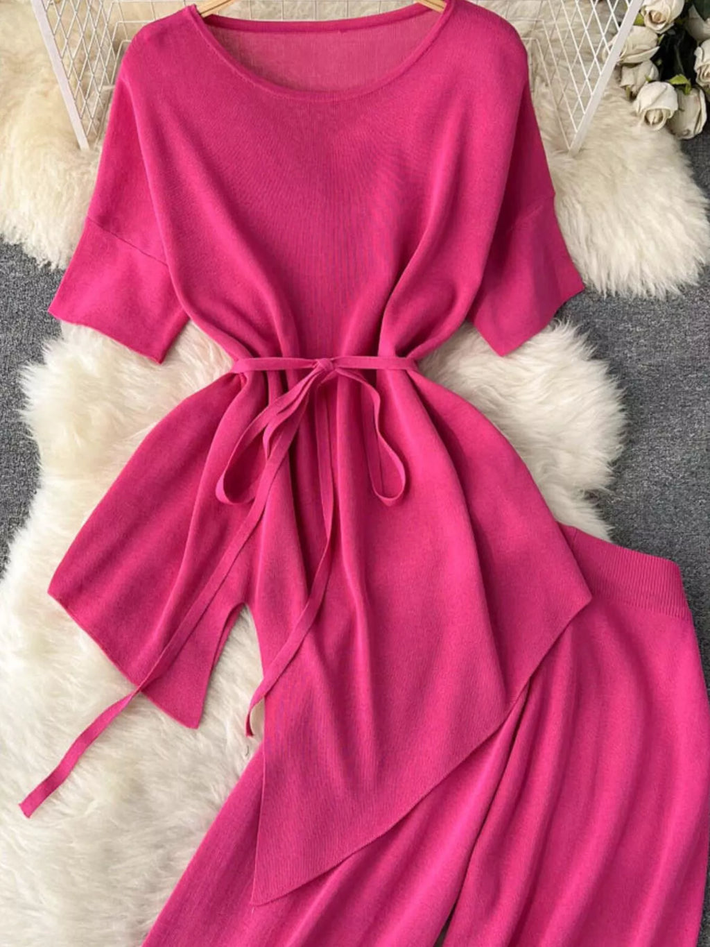 Short Sleeve Top and Wide Leg Pants Set