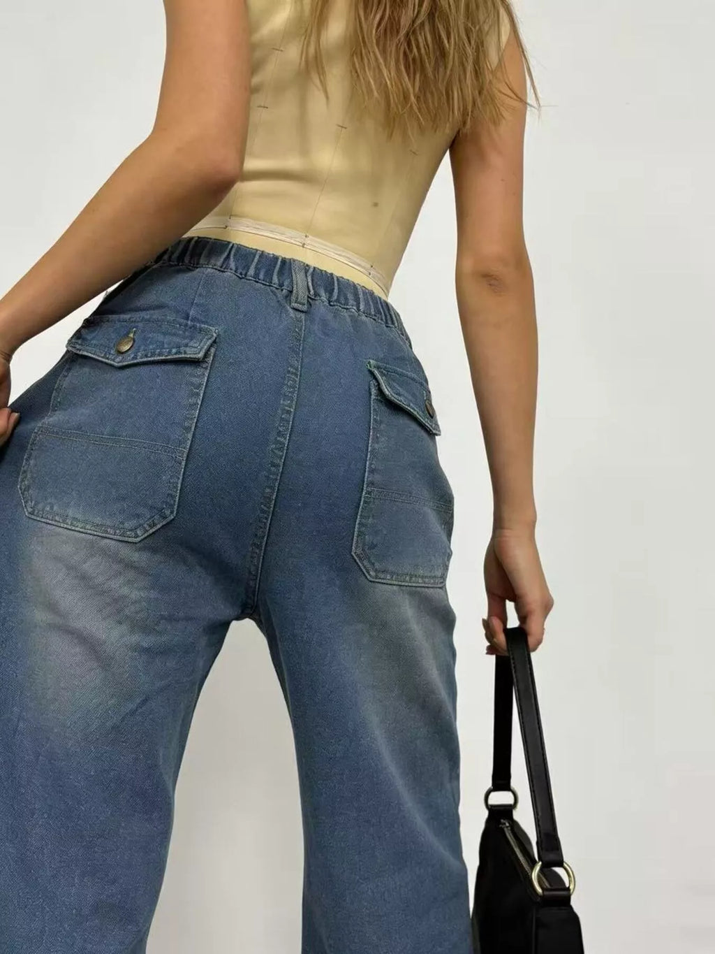 Wide Leg Contrast Stitching Jeans
