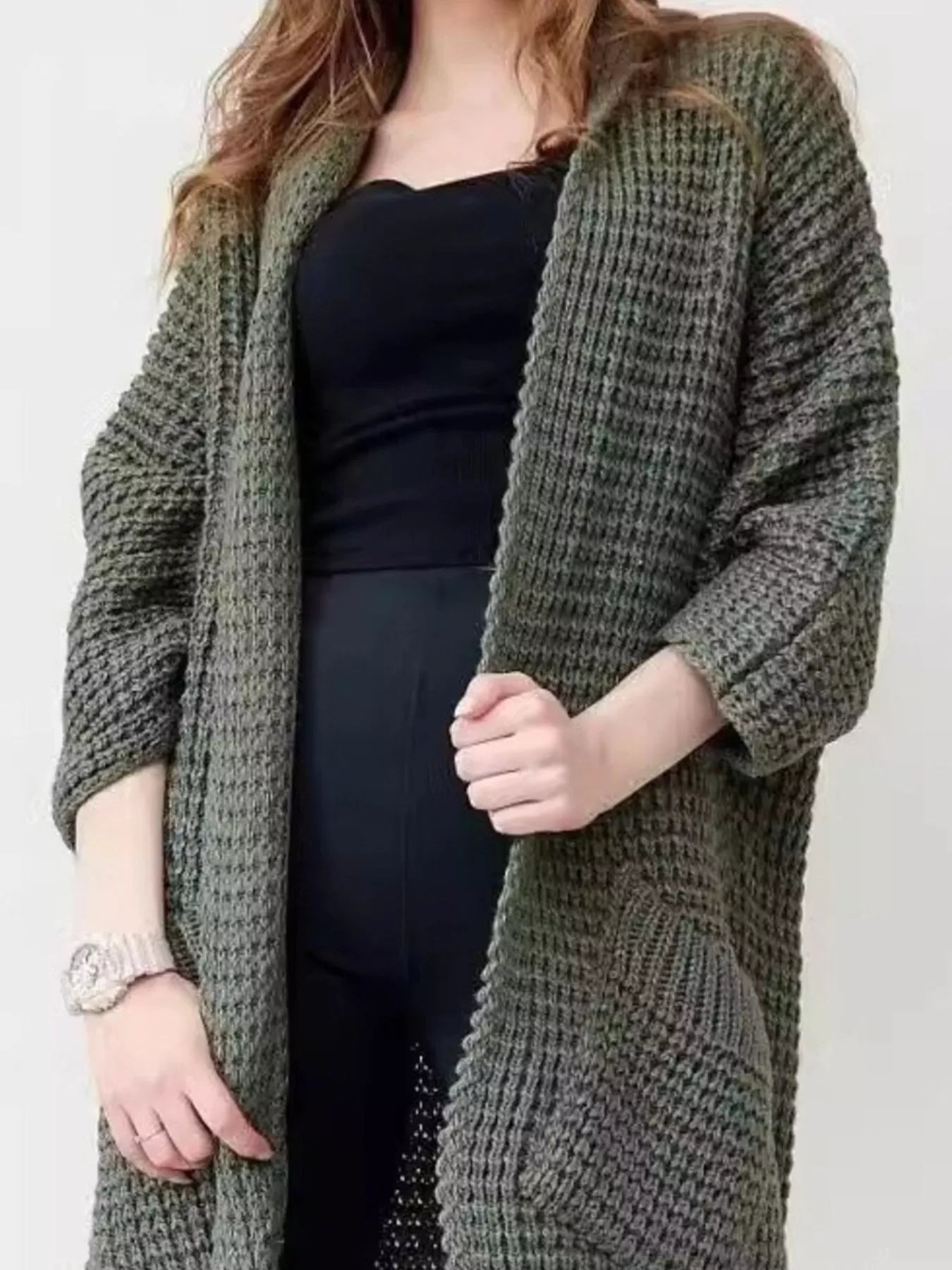 Full Size Chunky Knit Open Front Cardigan Plus Size
