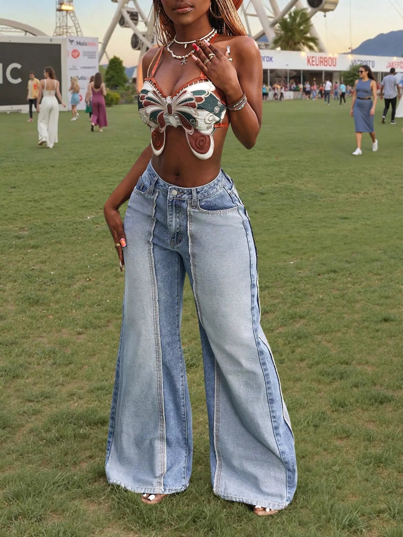 Patchwork Wide-Leg Jeans