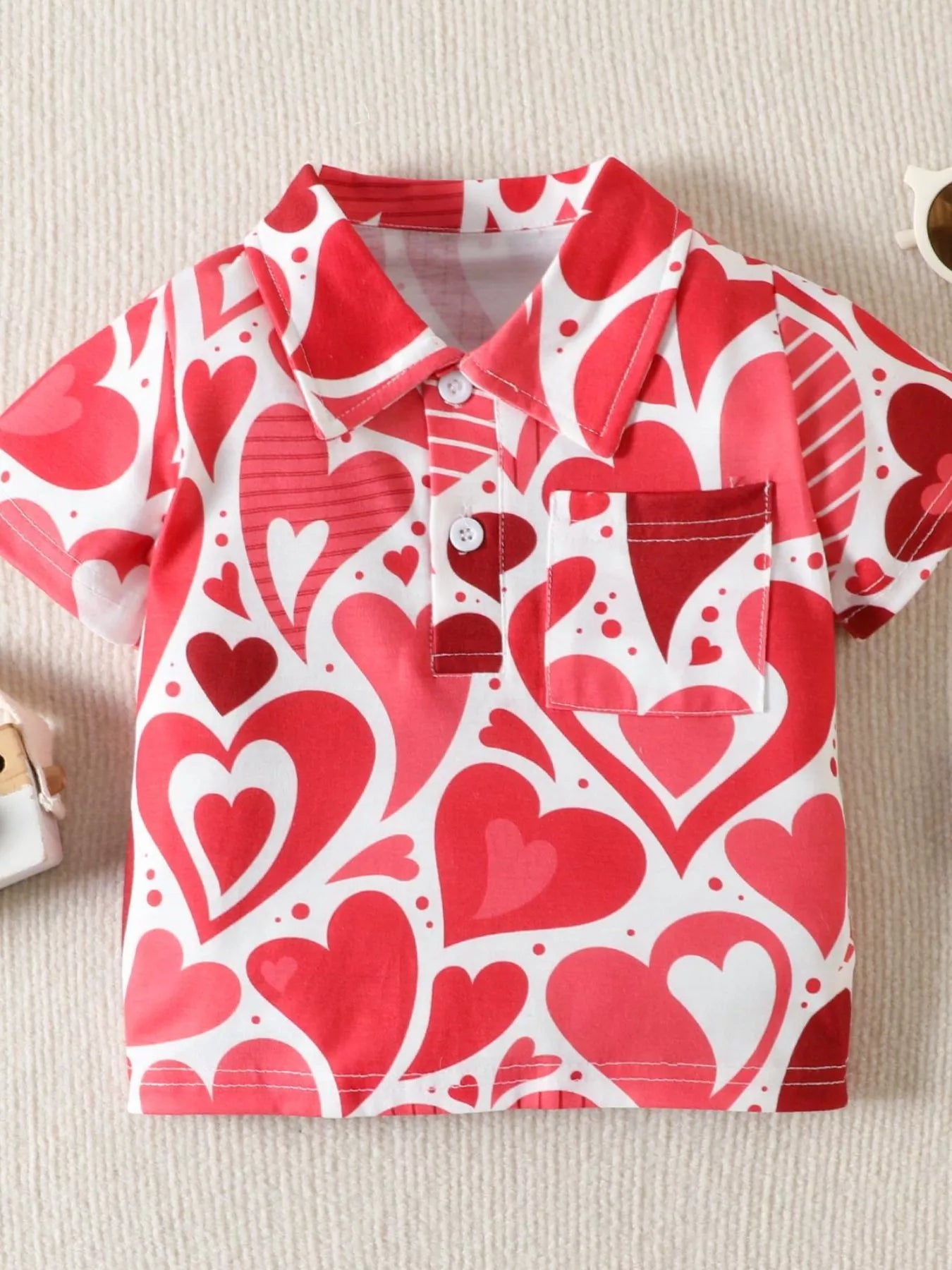 Children's Heart Print Short Sleeve Polo