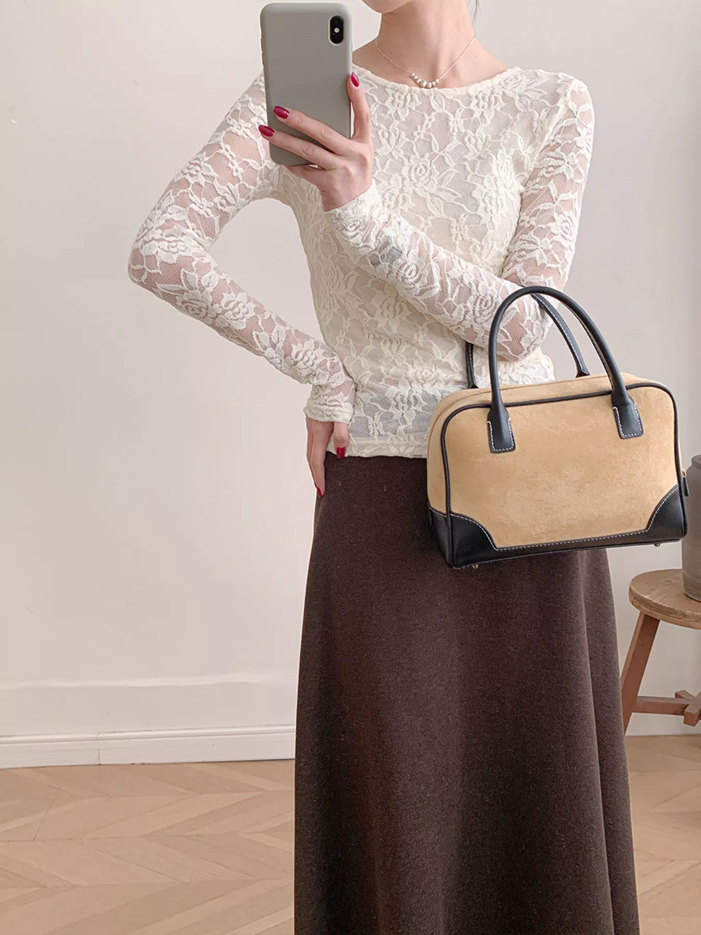Lace Round Neck Long Sleeve Top