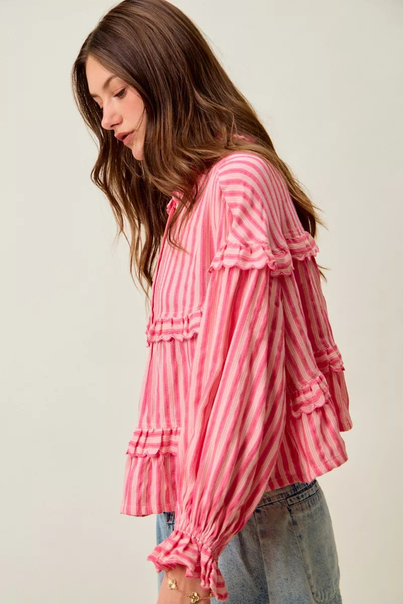 SO ME Variegated Stripe Reversible Flowy Boho Blouse