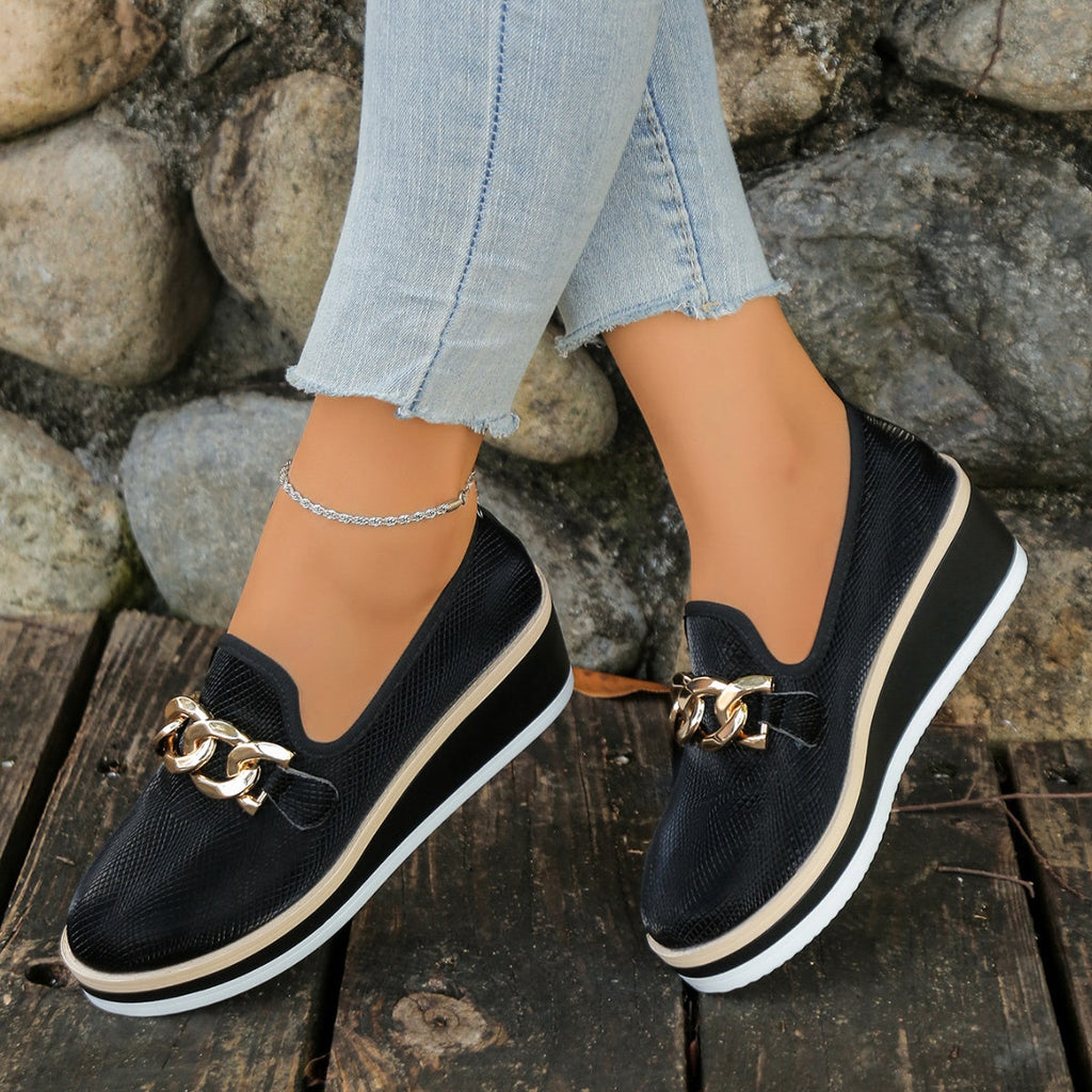Chain Decor Wedge Loafers