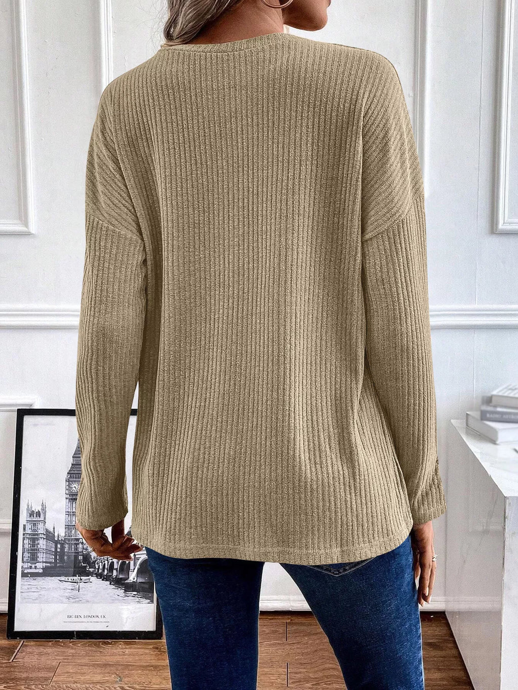 Button-Detail Dropped Shoulder Top