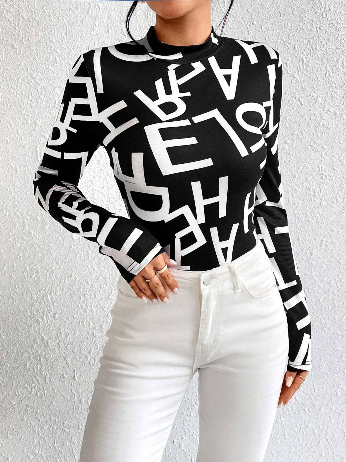 Animal Print Mock Neck Long Sleeve T-Shirt