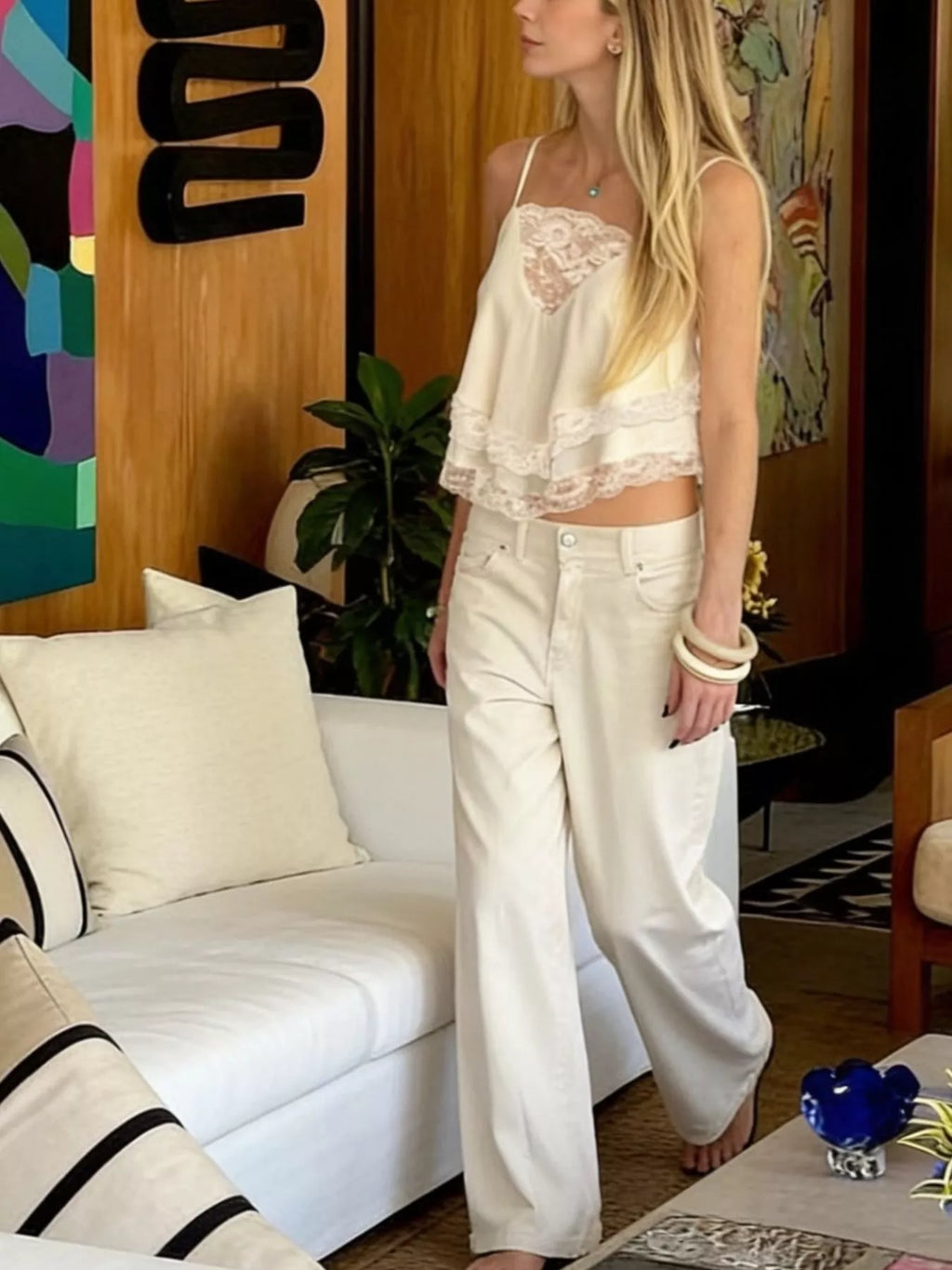 Lace Trimmed Flowy Cami