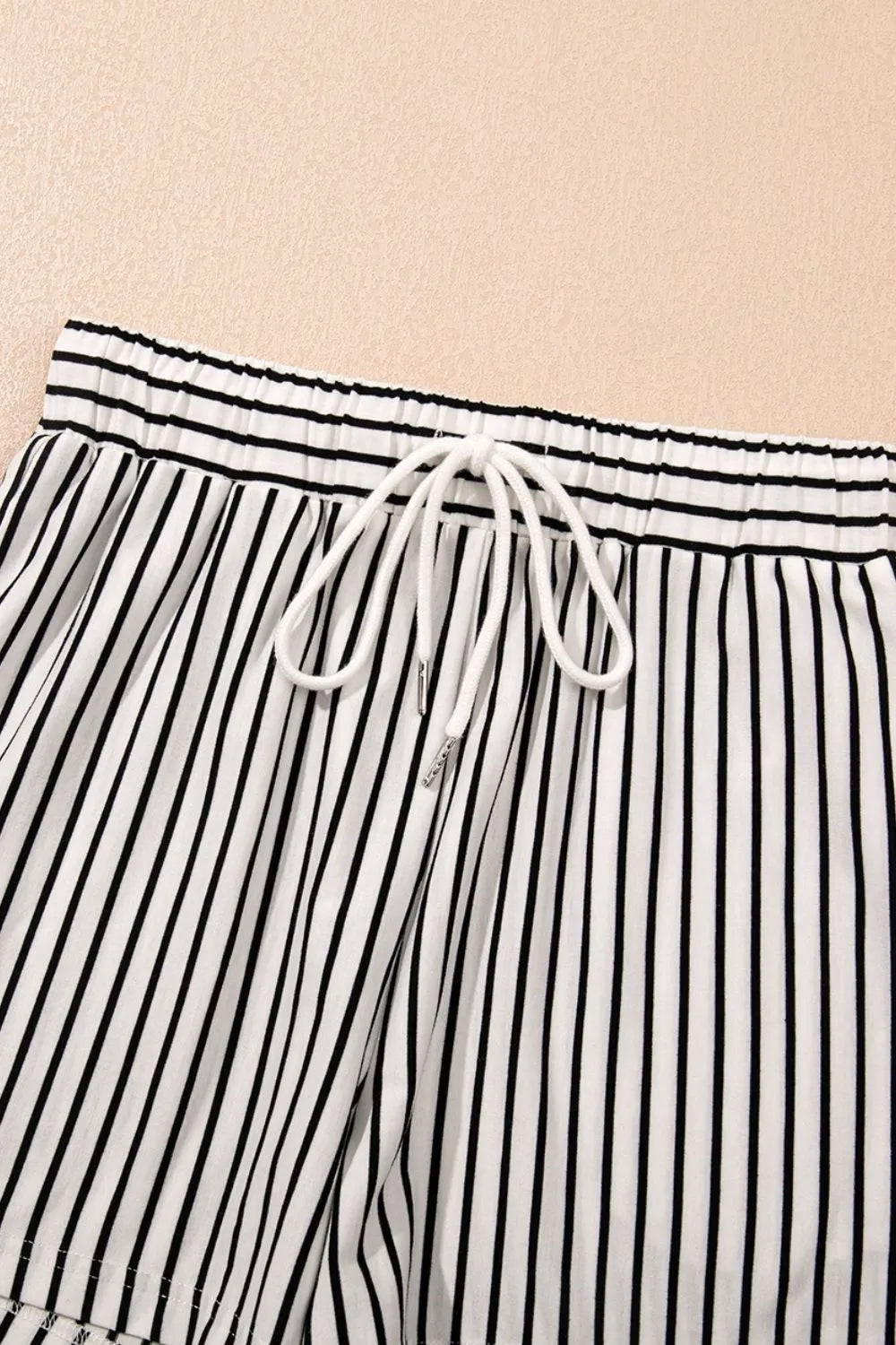 Stripe V Neck Tee and Casual Shorts Set