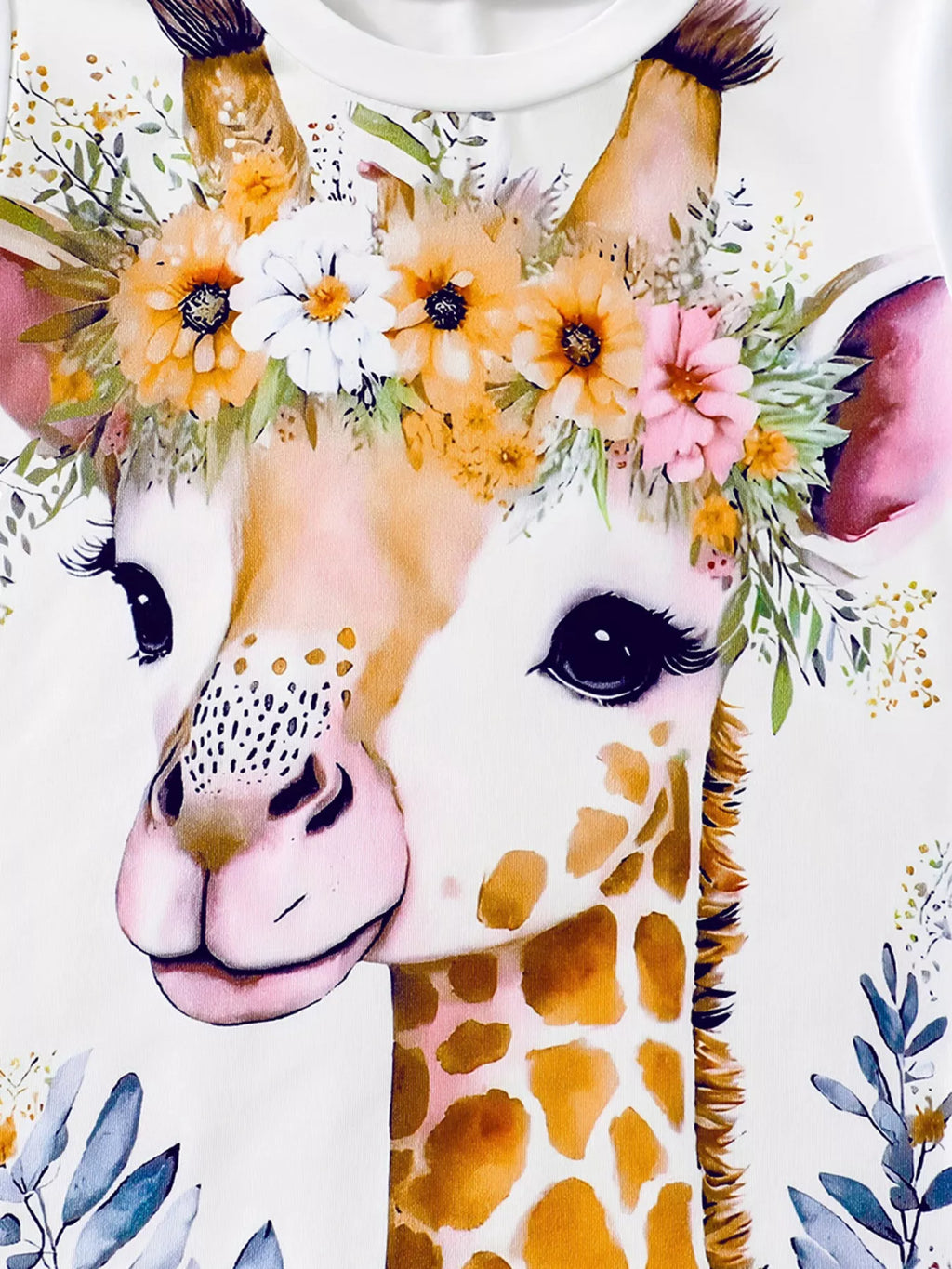 Children's Giraffe Floral Crown Print Tee and Shorts Pajama Set
