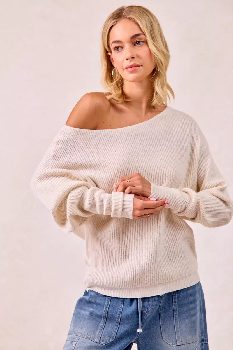 BiBi Waffle Knit Off Shoulder Top