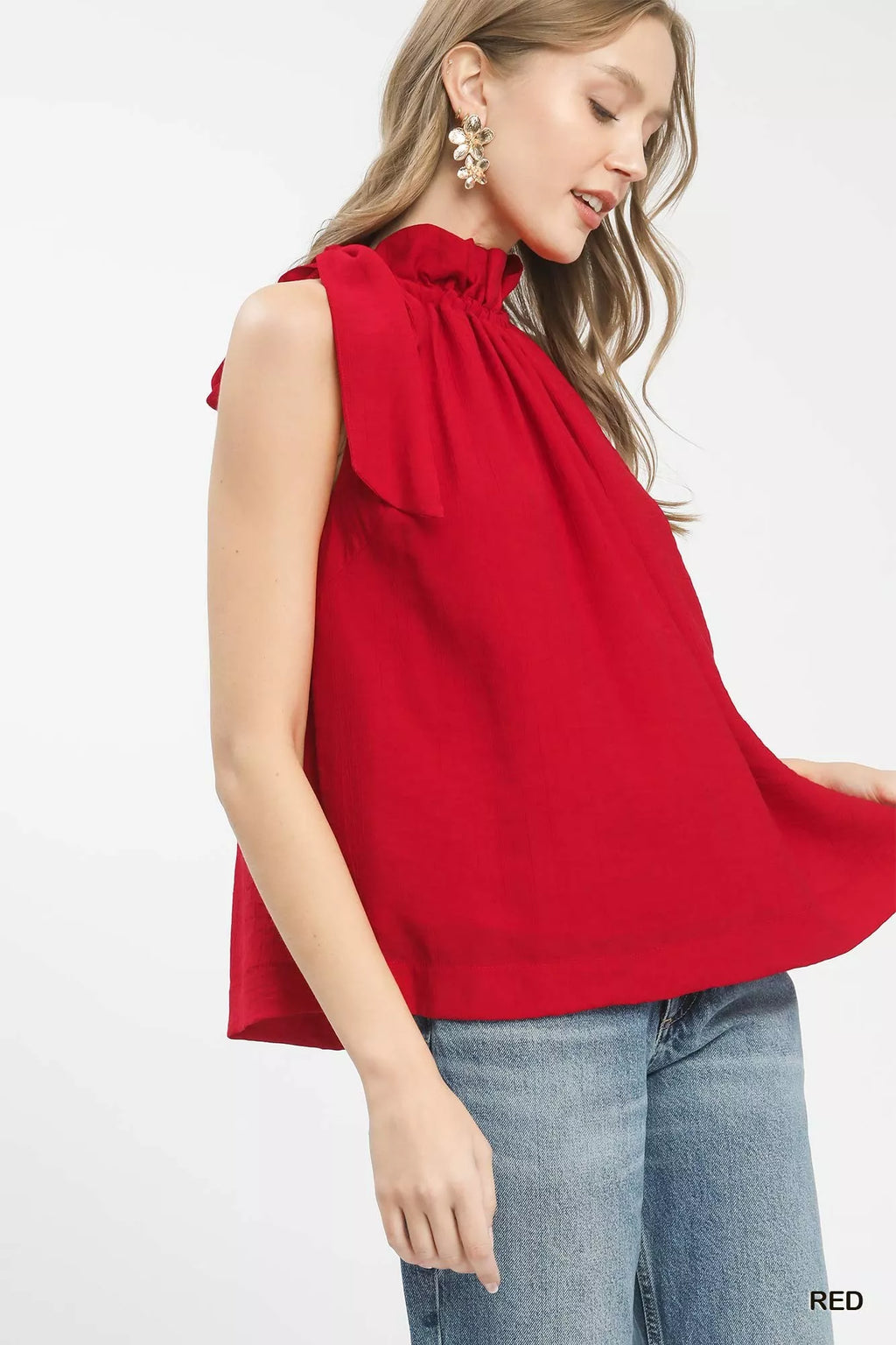Umgee Tie-Neck Ruffle Halter Boho Top