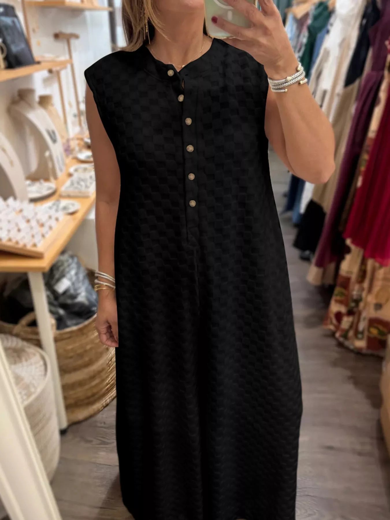 Checkered Sleeveless Wide Leg Jumpsuit