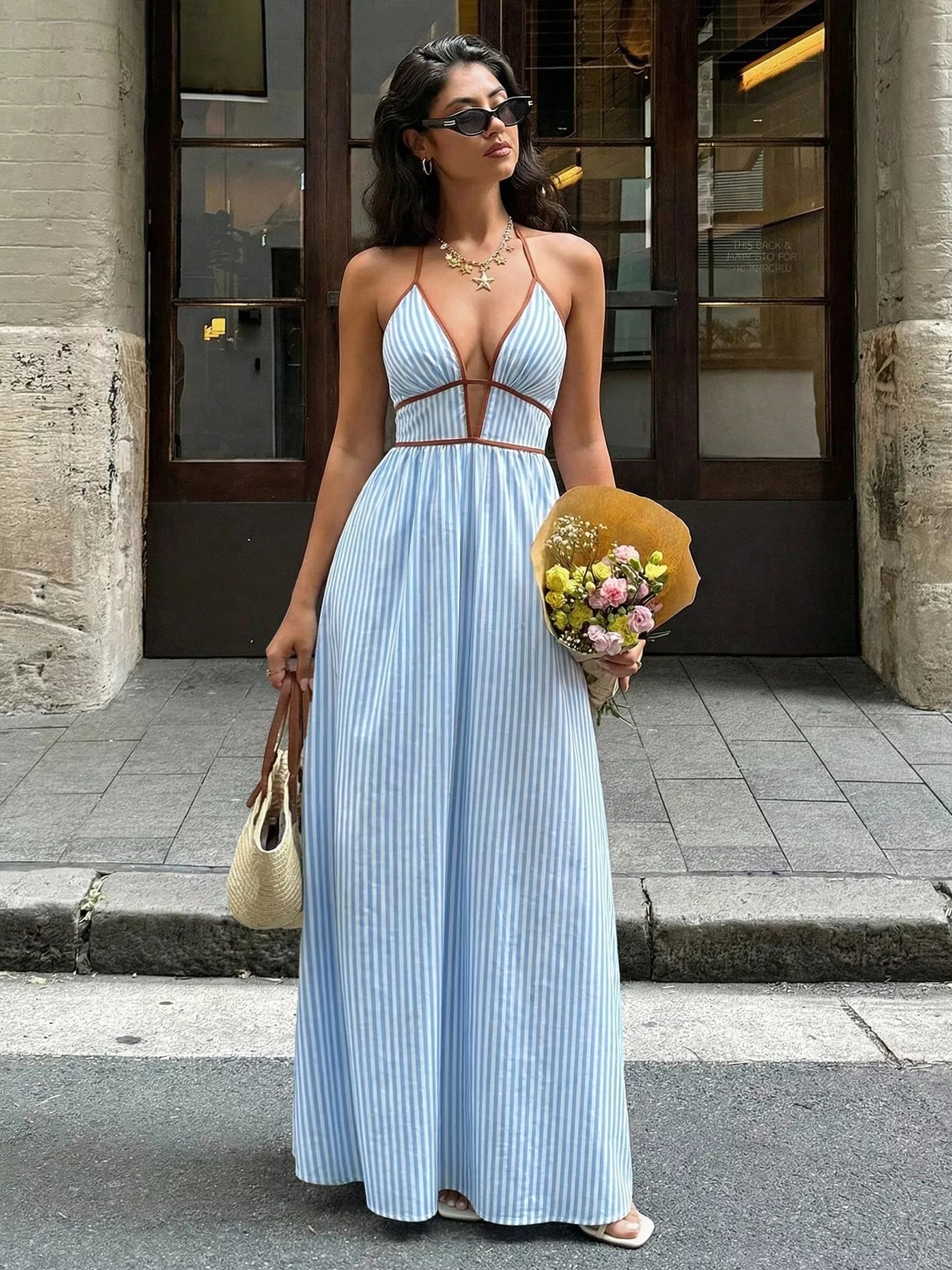 Striped Halter Neck Maxi Dress