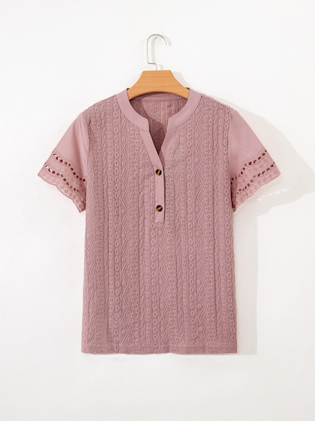 Eyelet Embroidered Short Sleeve Blouse