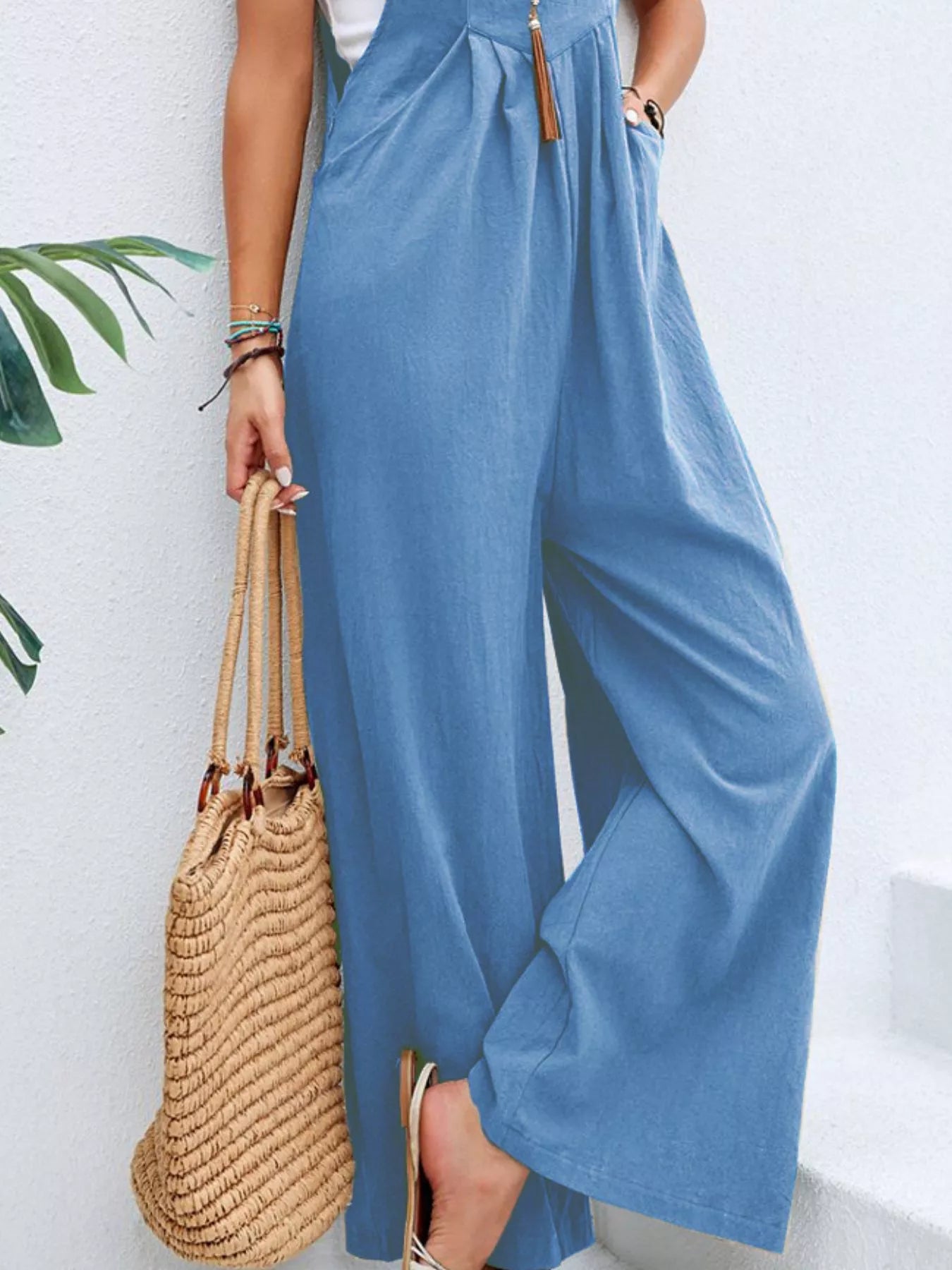Full Size Casual Wide-Leg Overalls with Pockets Plus Size