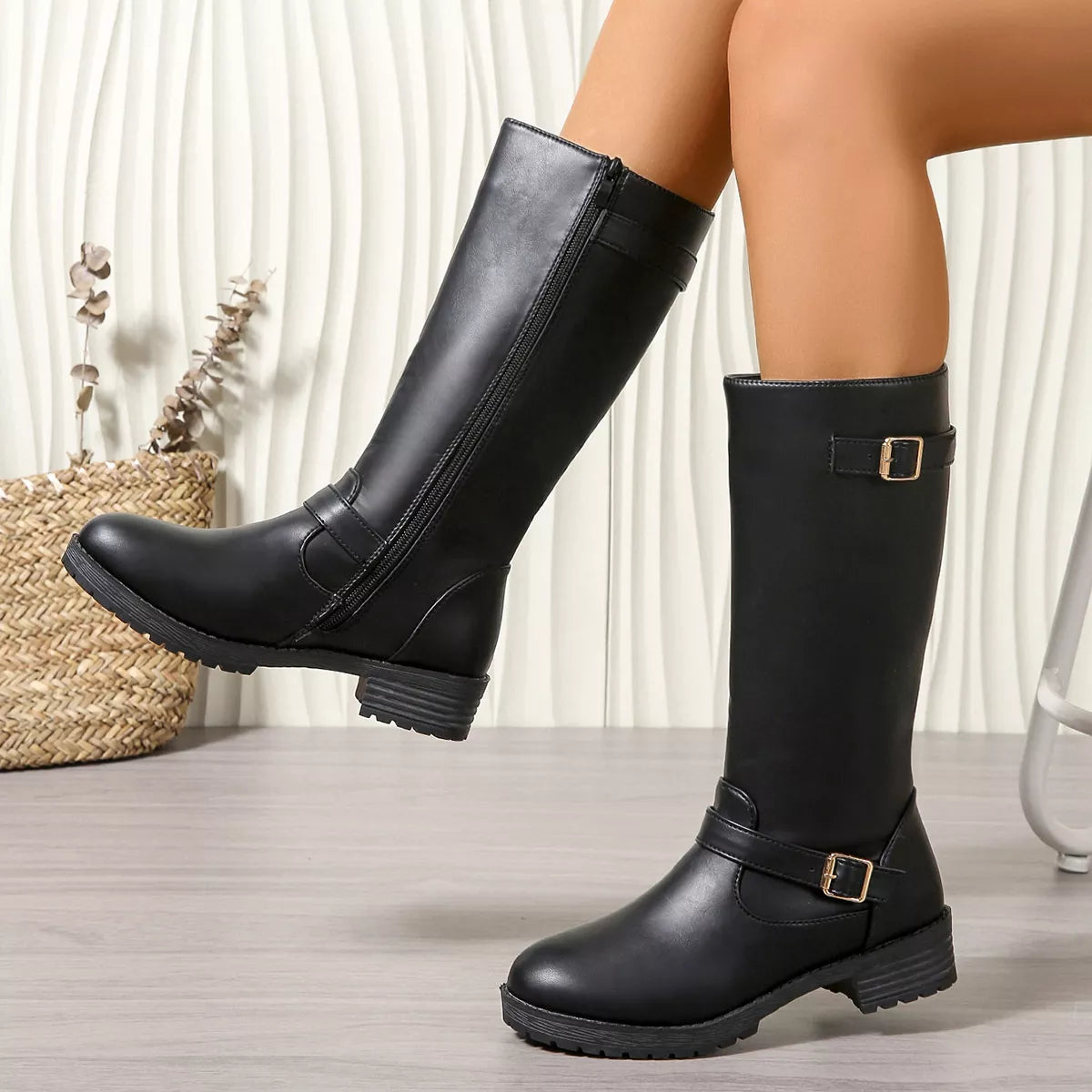 Round Toe Block Heels Boots
