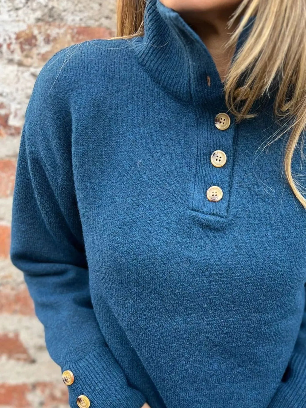 Full Size Button-Detail Turtleneck Sweater Plus Size