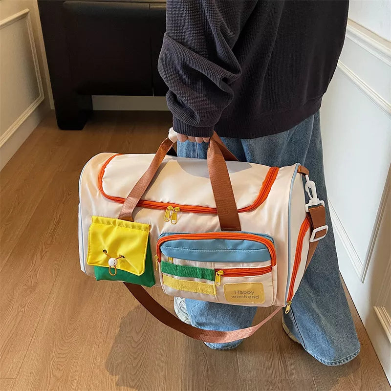 Color Block Pocketed Travel Duffel Bag