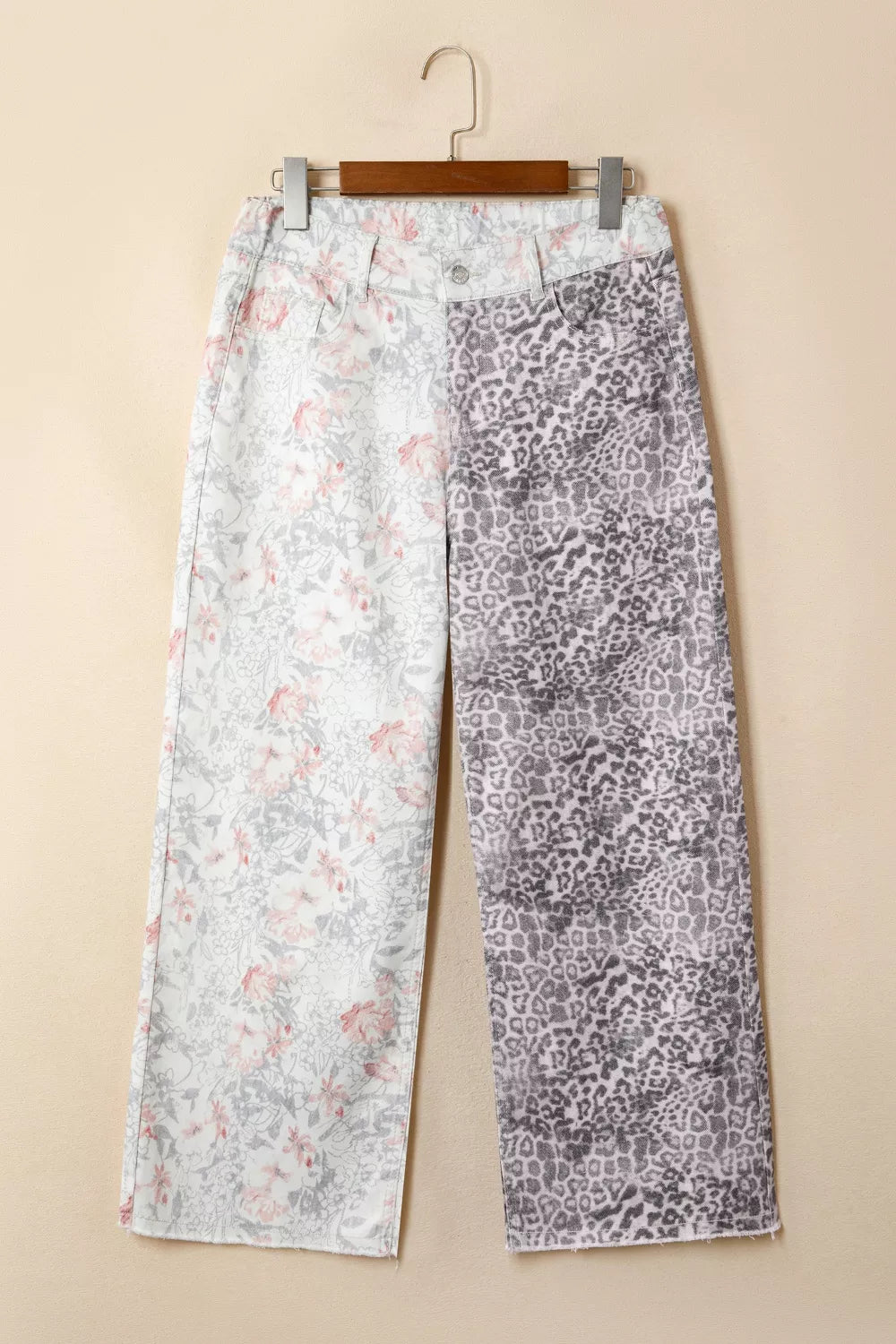 Floral and Leopard Print Wide-Leg Jeans