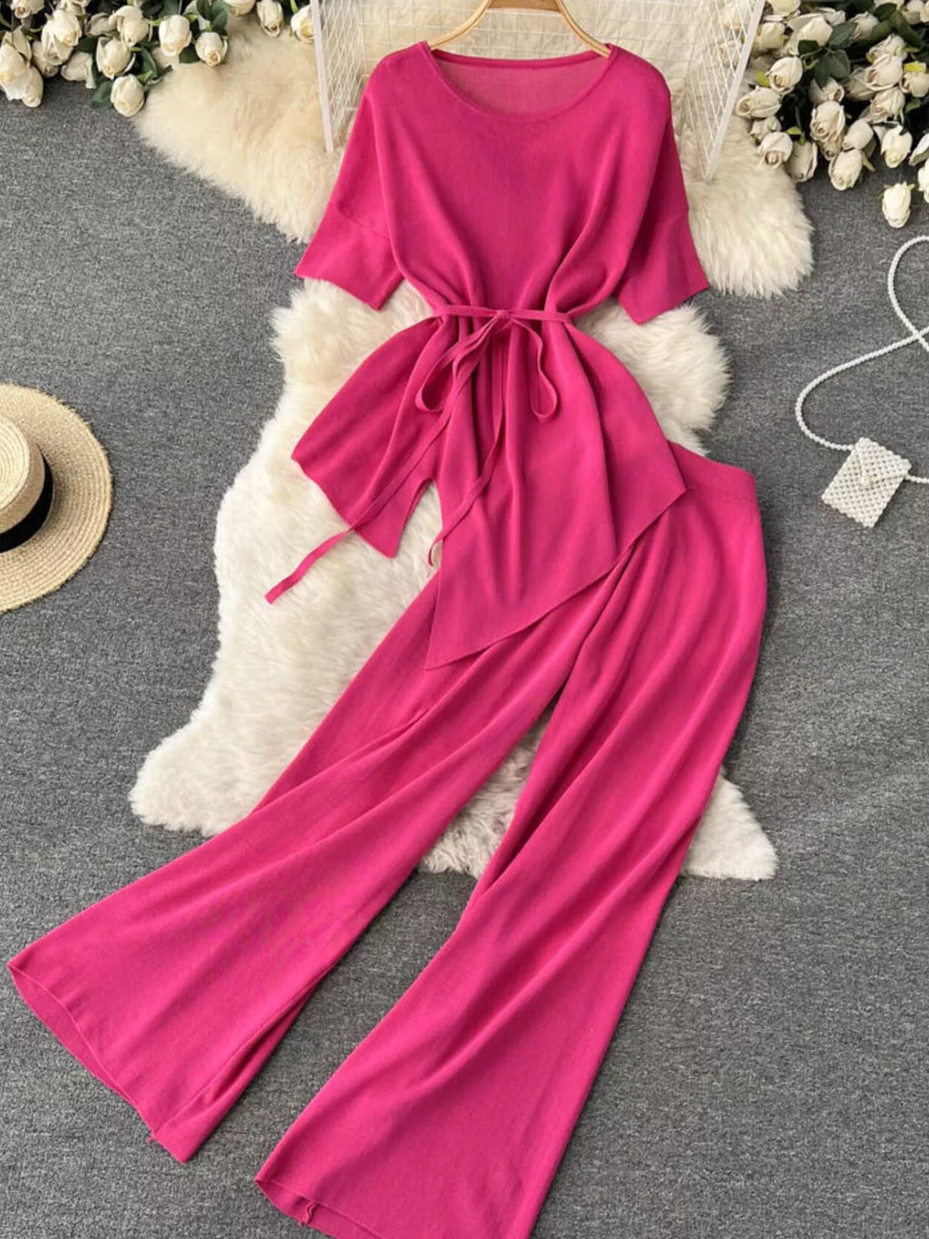 Short Sleeve Top and Wide Leg Pants Set