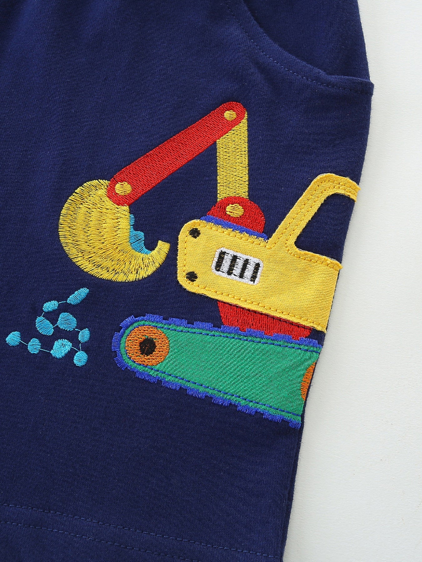 Children's Embroidered Construction Vehicle Shorts