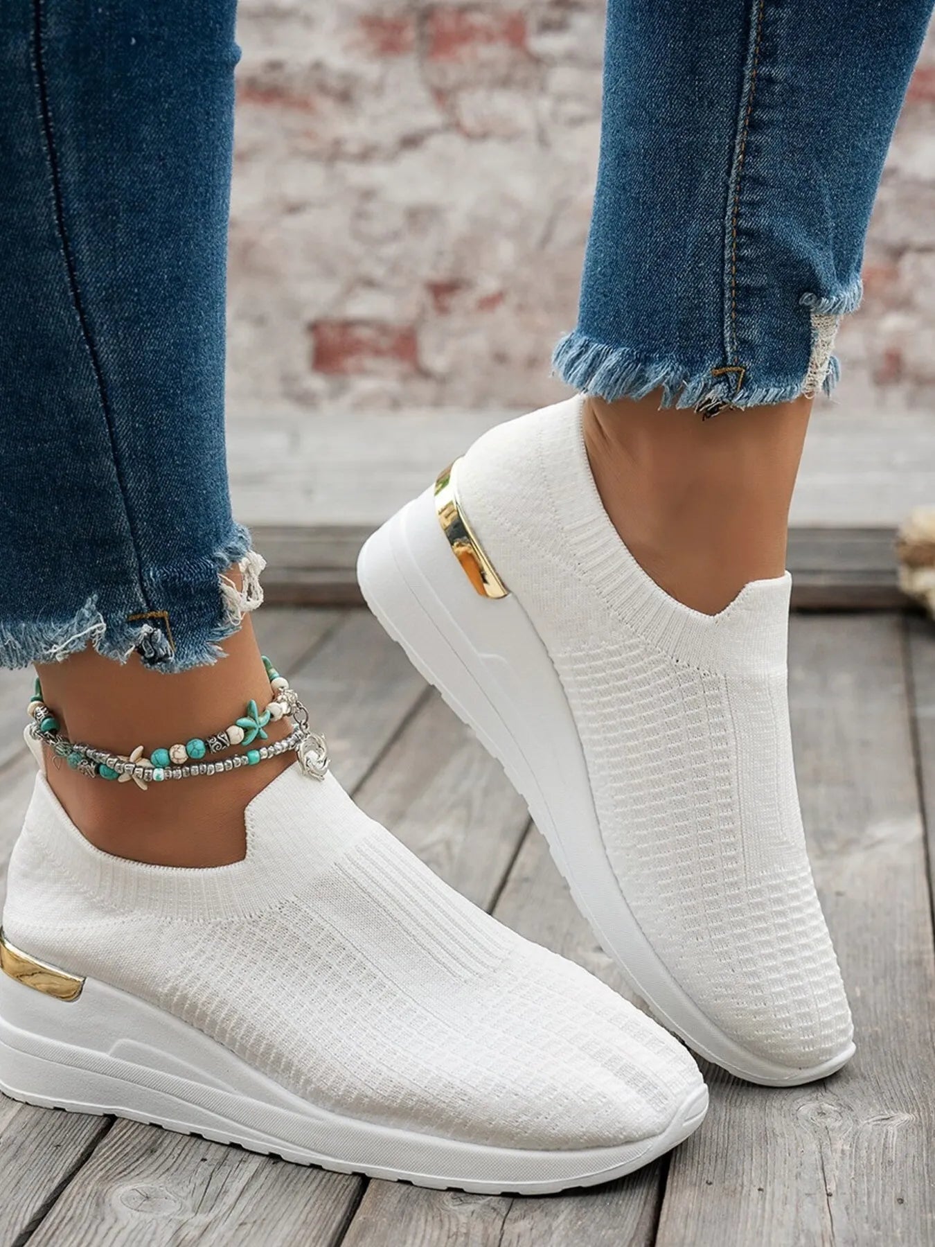 Round Toe Wedge Sneakers